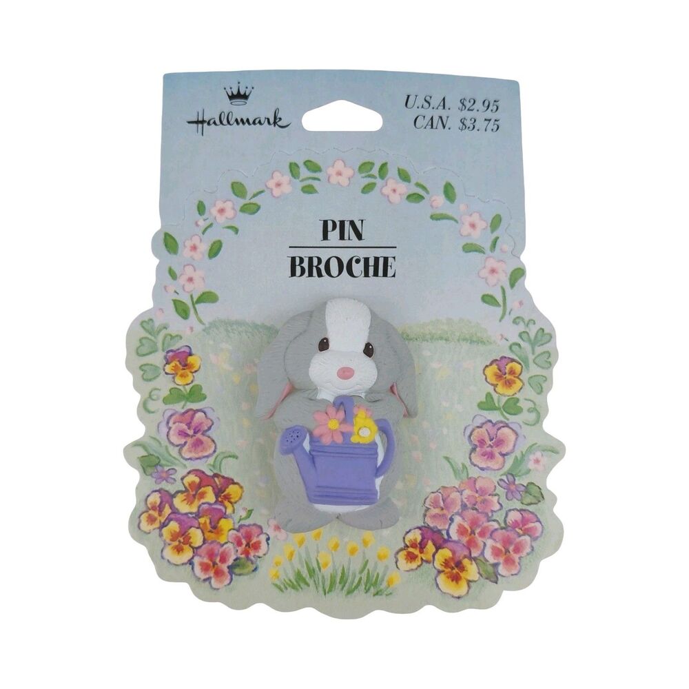 Hallmark Easter Lapel Pin  Brooch Vtg  Grey Bunny Rabbit NOS 2000 Spring